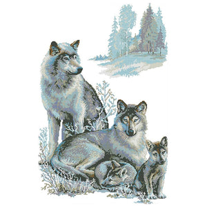 Wolf Family 14CT Stamped Cross Stitch Embroidery Canvas Needlework  D405