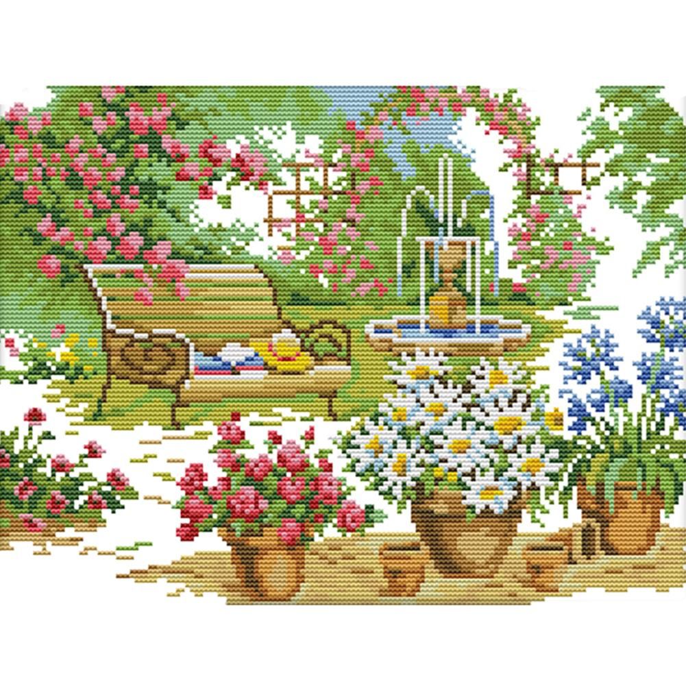 14CT Stamped Needlework DIY Garden Art Cross Stitch Kits 35 X 28cm  F379