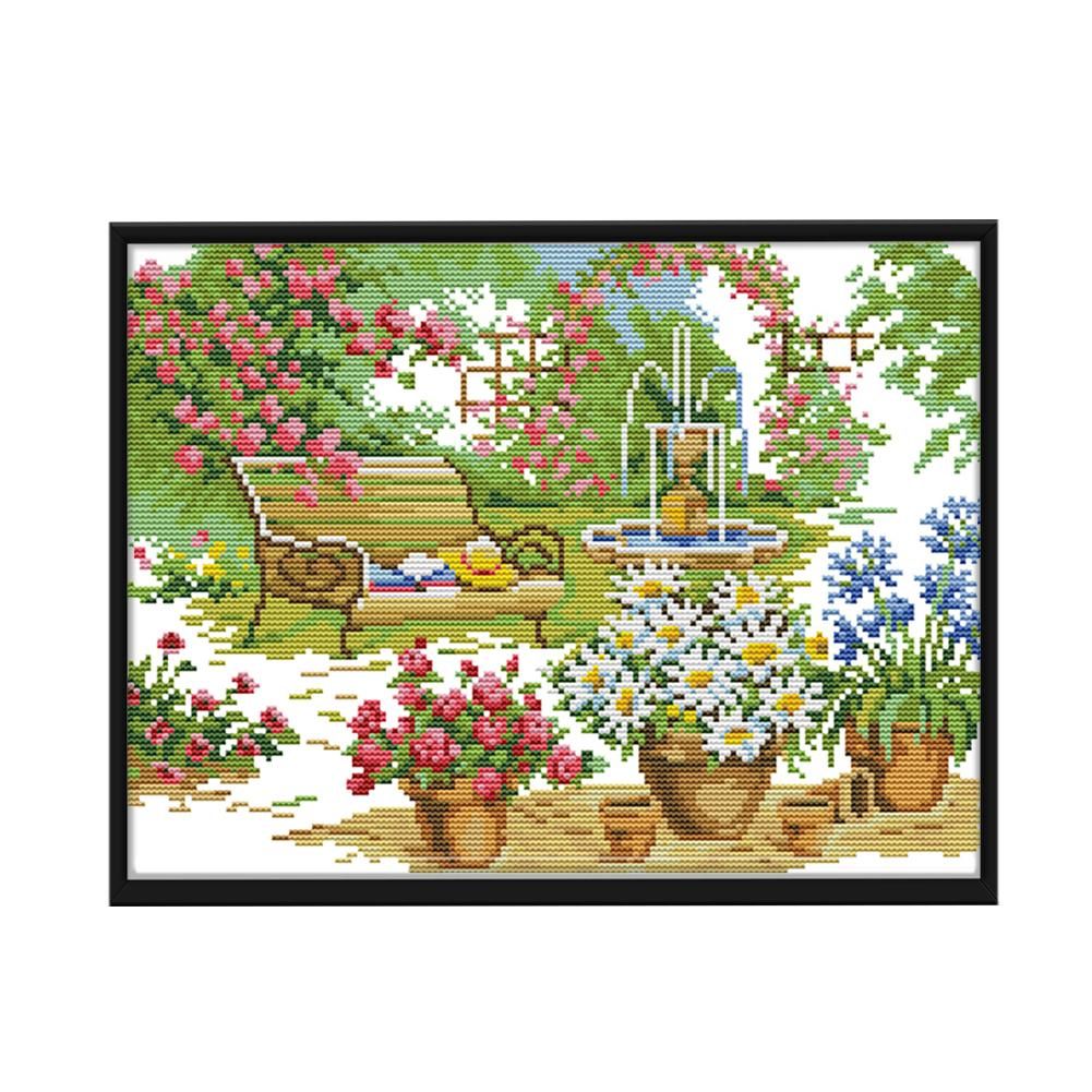 14CT Stamped Needlework DIY Garden Art Cross Stitch Kits 35 X 28cm  F379