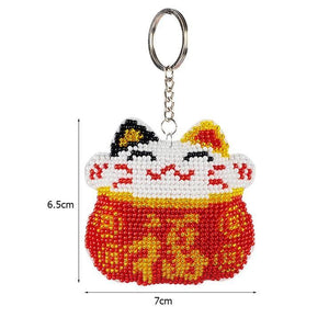 Bead Embroidery Keychain - Fortune Cat