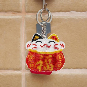 Bead Embroidery Keychain - Fortune Cat