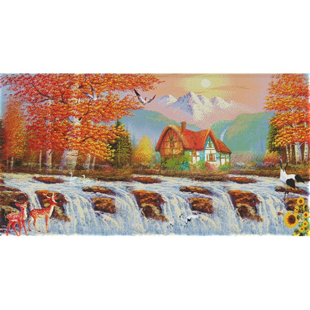 Stamped Cross Stitch Autumn Scenery 14CT Embroidery DIY Set  F014 River