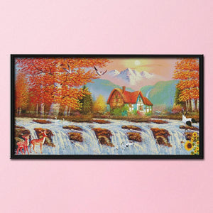 Stamped Cross Stitch Autumn Scenery 14CT Embroidery DIY Set  F014 River