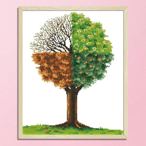 14CT Stamped Cross Stitch DIY Needlework Kits Crafts  F525 4 Seasons Tree