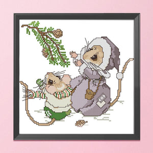 Christmas Mouse Cross Stitch Kits 14CT Stamped Embroidery DIY Crafts  C875