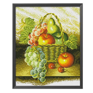 Fruit Harvest Stamped Cross Stitch Kit 11CT Embroidery Set  Basket 0659