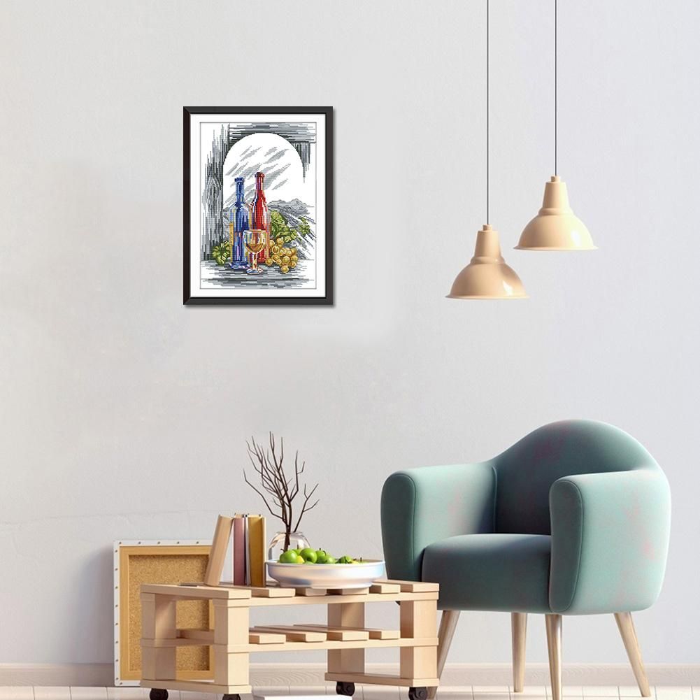 J463 Wine Cotton Thread Printed Canvas Cross Stitch DIY Embroidery Cloth