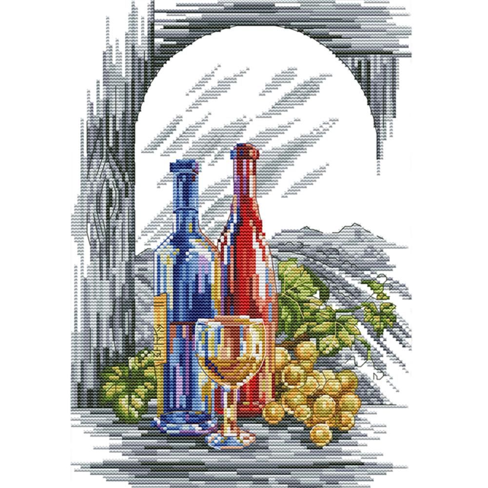 J463 Wine Cotton Thread Printed Canvas Cross Stitch DIY Embroidery Cloth