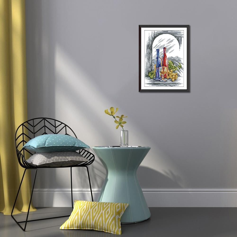 J463 Wine Cotton Thread Printed Canvas Cross Stitch DIY Embroidery Cloth