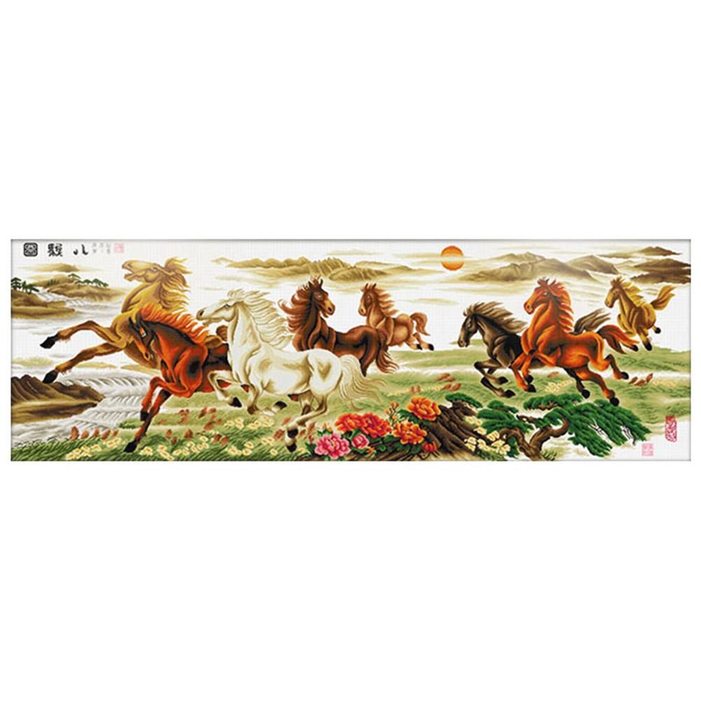 (182*61cm)11CT Stamped Cross Stitch - Eight Fine Horses