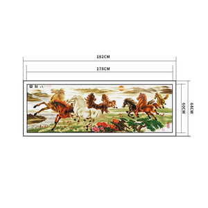 (182*61cm)11CT Stamped Cross Stitch - Eight Fine Horses