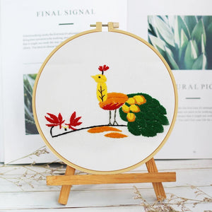 (25*25cm)Embroidery Kit - Leaf Peafowl