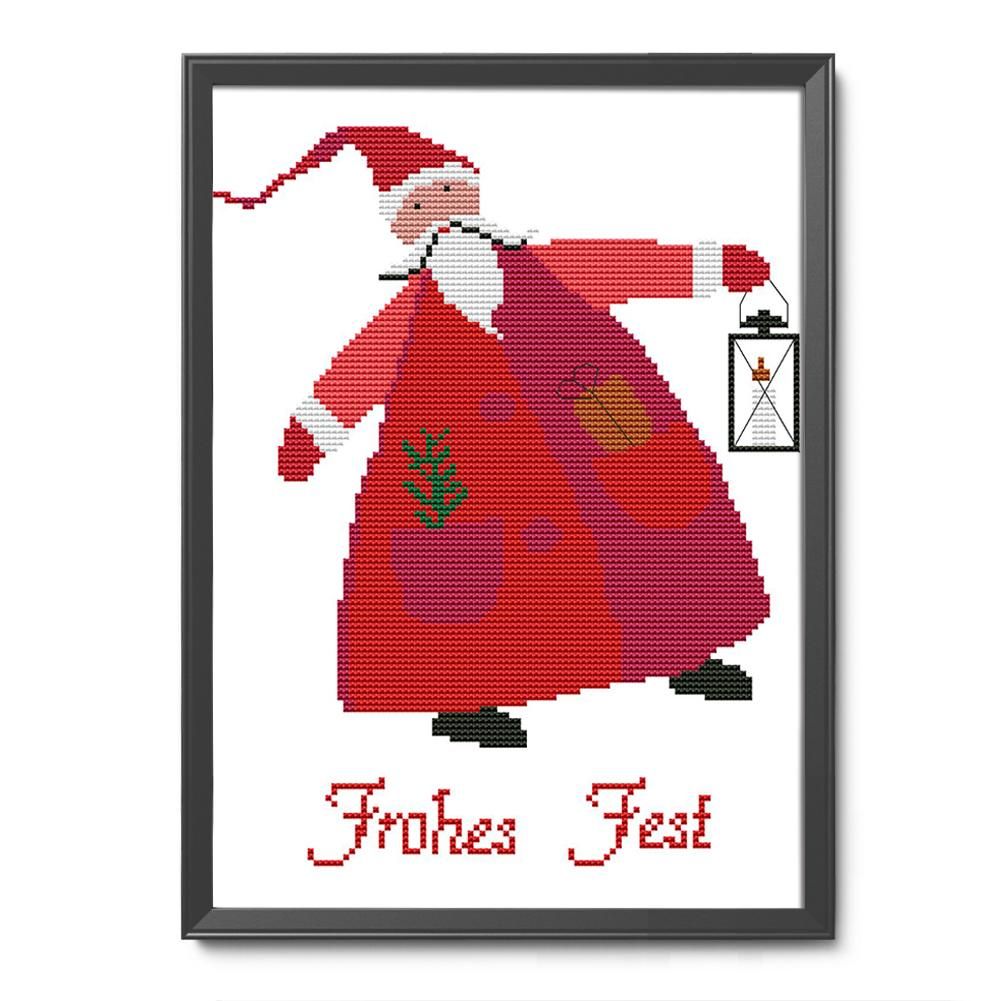 Christmas Santa Cross Stitch 14CT Stamped Embroidery DIY Crafts  C937