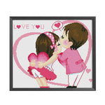 Cute Kids 3 Strand 11CT Stamped Cross Stitch DIY Kit  Kids Kissing 0604