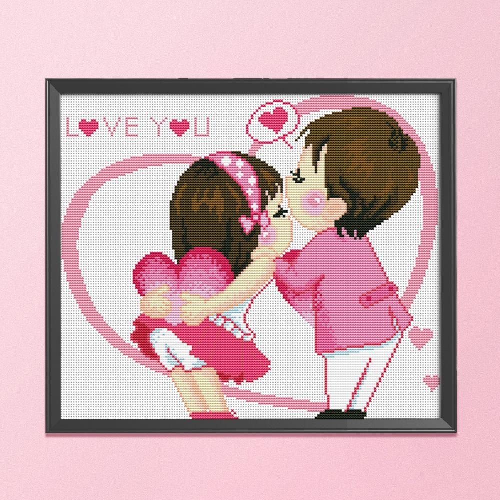 Cute Kids 3 Strand 11CT Stamped Cross Stitch DIY Kit  Kids Kissing 0604