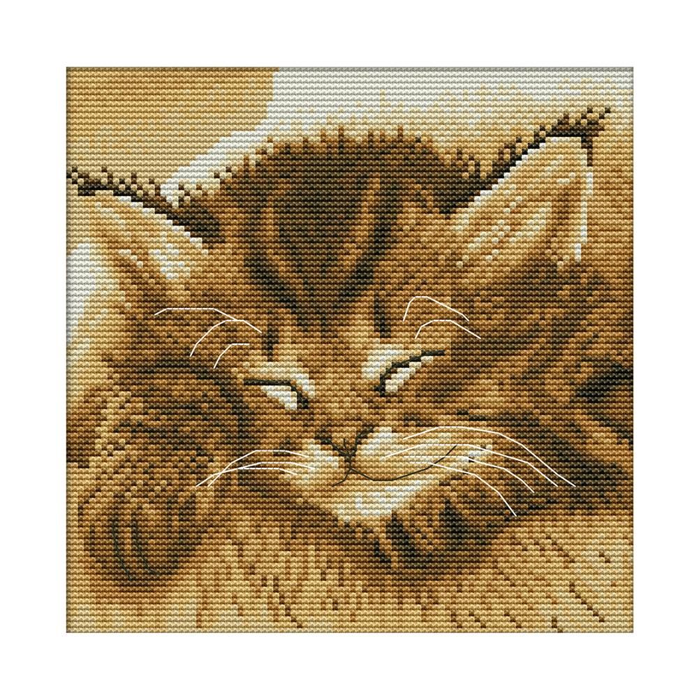 Cross Stitch Kits DIY Sleep Cat 14CT Stamped Embroidery 22 X 22cm  DA243