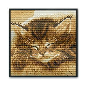 Cross Stitch Kits DIY Sleep Cat 14CT Stamped Embroidery 22 X 22cm  DA243