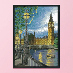 Cross Stitch 14CT Stamp Needlework Embroidery DIY London Bell Tower  F162