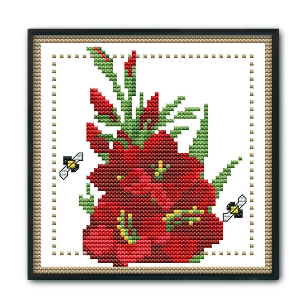 12 Months Flower Cross Stitch Printed Canvas DIY Needlework  August H430