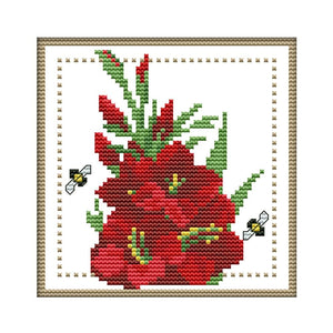 12 Months Flower Cross Stitch Printed Canvas DIY Needlework  August H430