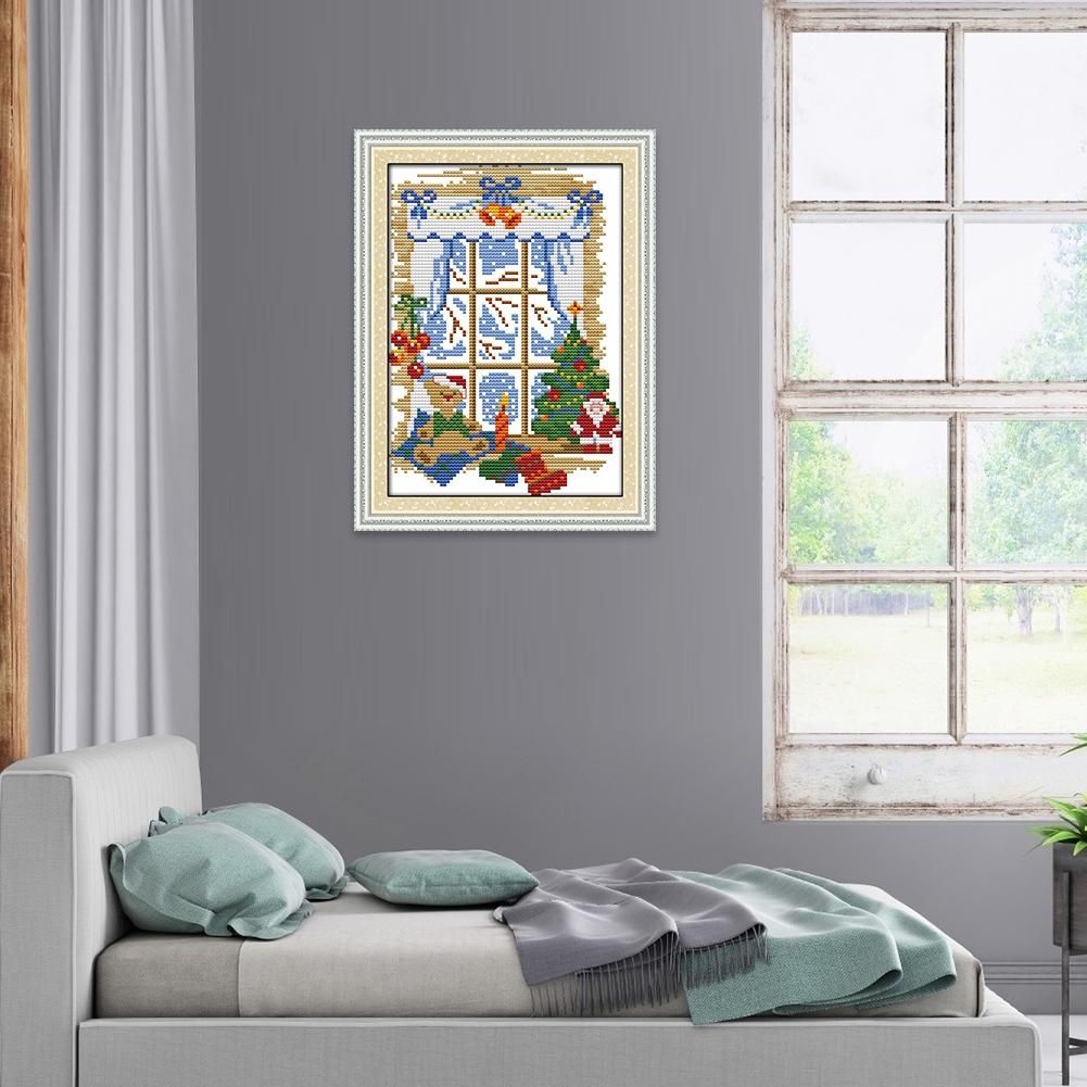 Christmas Window Cross Stitch 14CT Canvas Count Print Needlework Set (F501)