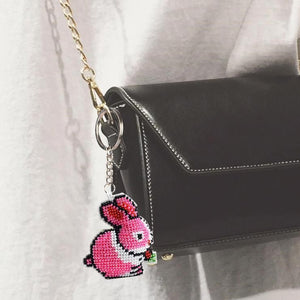 Bead Embroidery Keychain - Pink Rabbit