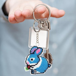 Bead Embroidery Keychain - Blue Rabbit