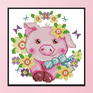 Stamped Cross Stitch Cute Animal 2 Strand 14CT Embroidery Set  Piggy KB097