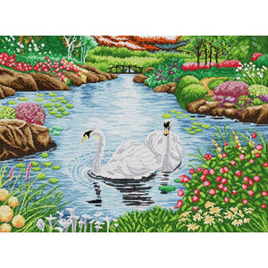 (71*55cm)14ct Stamped Cross Stitch - Swan Lake