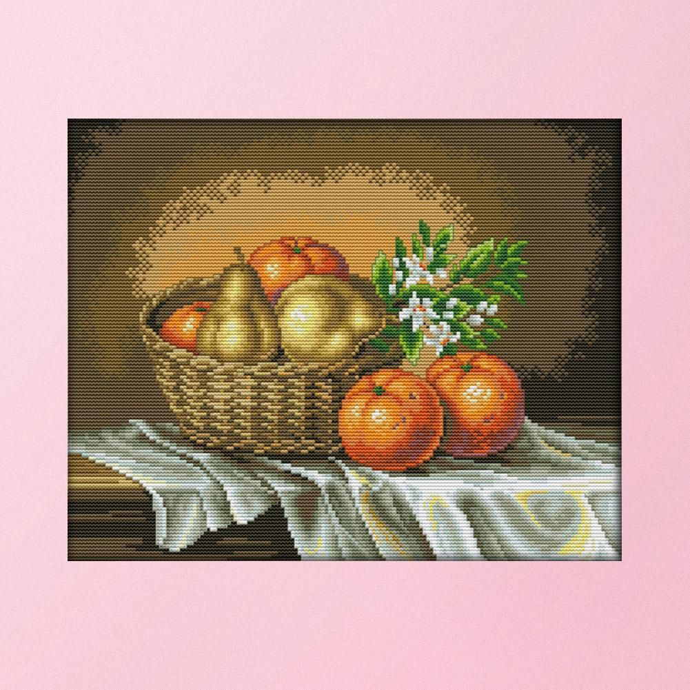 Basket Orange 14CT Stamped Cotton Thread Cross Stitch Needlework Set  J142