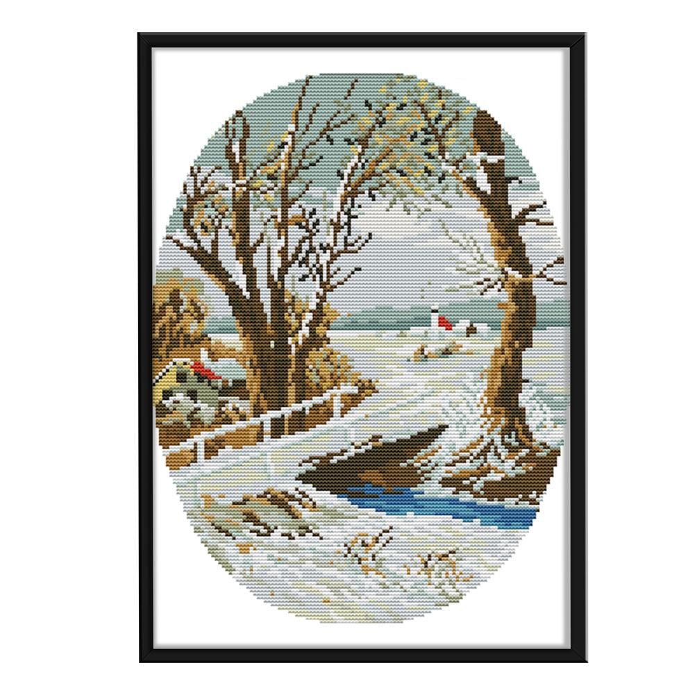 Cross Stitch Kits DIY Winter 14CT Stamped Needlework 29 X 36cm  F702