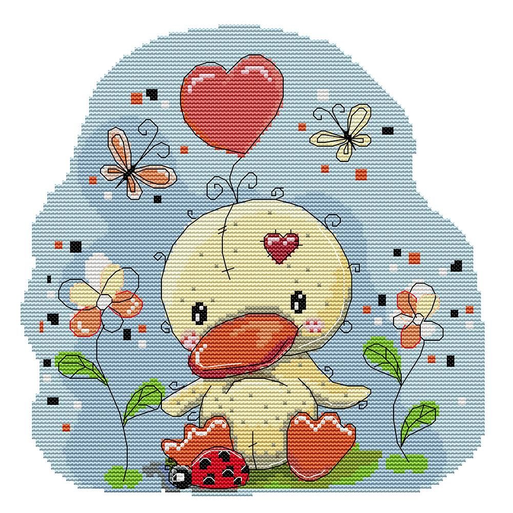 Cartoon Animal Stamped Cross Stitch 14CT Embroidery Set  Duckling KB078