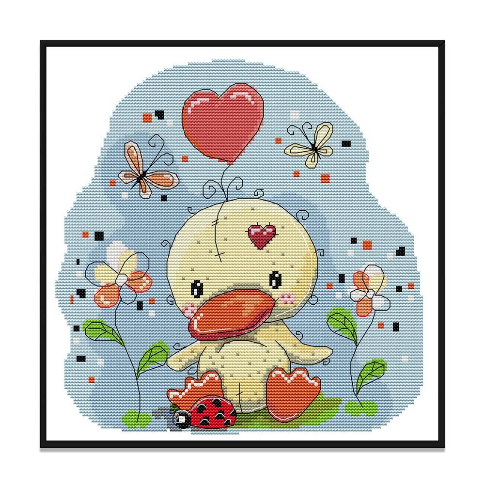 Cartoon Animal Stamped Cross Stitch 14CT Embroidery Set  Duckling KB078