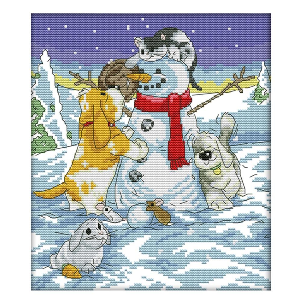 14CT Stamp DIY Room Needlework Christmas Buddies Canvas Cross Stitch  K637