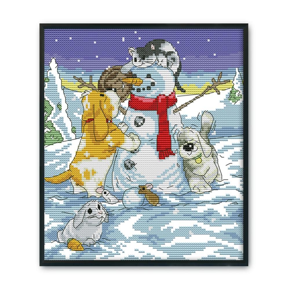 14CT Stamp DIY Room Needlework Christmas Buddies Canvas Cross Stitch  K637