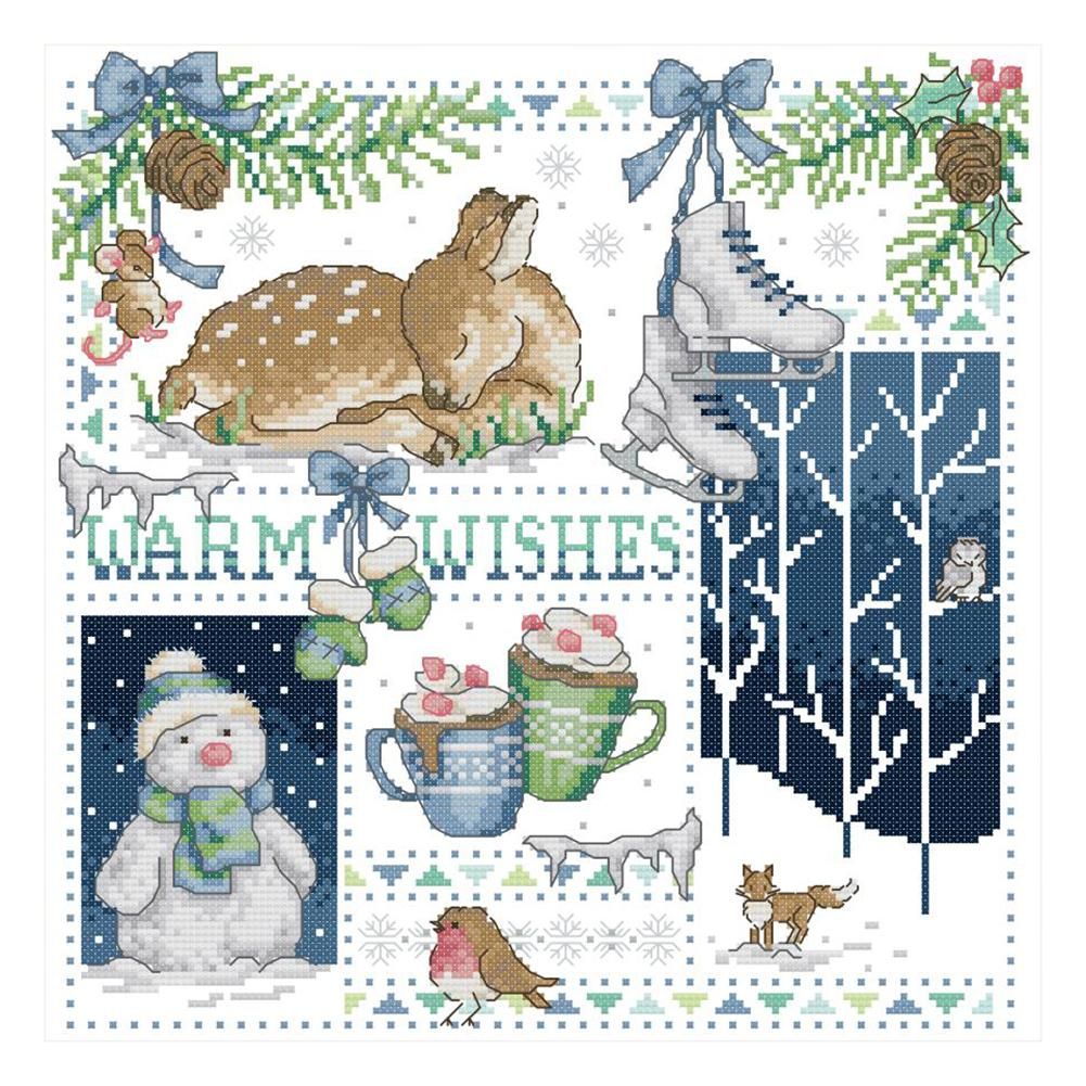 DA333 Xmas Fawn Printed Cross Stitch Kits DIY Cotton Thread Needleworks