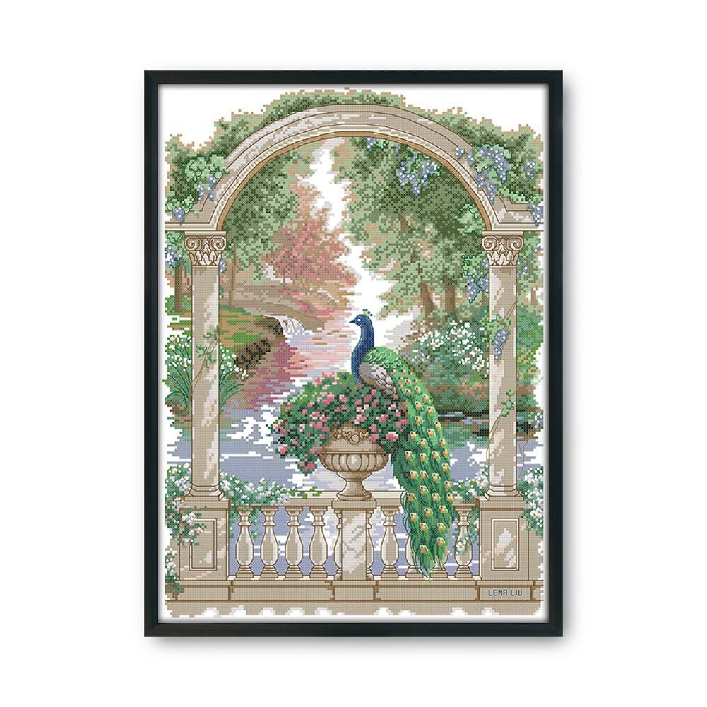 Peacock Cross Stitch 14CT Stamped Animals DIY Needlework  D938 48x36cm