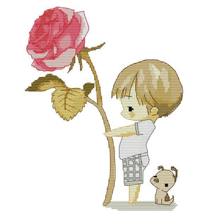 (32*32cm)14ct Stamped Cross Stitch - Boy and Rose