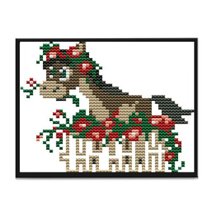 Horse 14CT Stamped DIY Print Cross Stitch Embroidery Kit Home Decor  K892