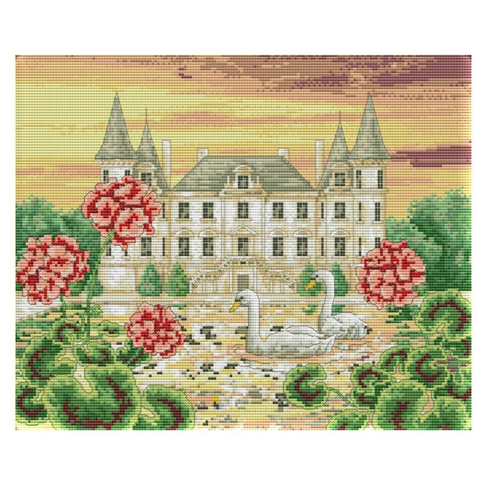 14CT Stamped Cross Stitch DIY Needlework Kits Fabric  F709 Swan Castle