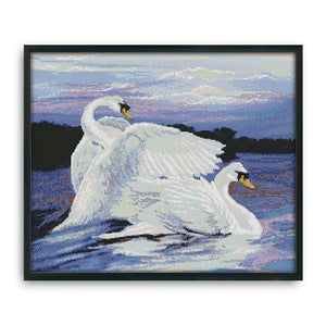 Animal Cross Stitch Embroidery 14CT Stamped Needlework  Two Swan D325