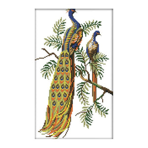 Peacock Cross Stitch 14CT Stamped Animals DIY Needlework  D946 22x36cm