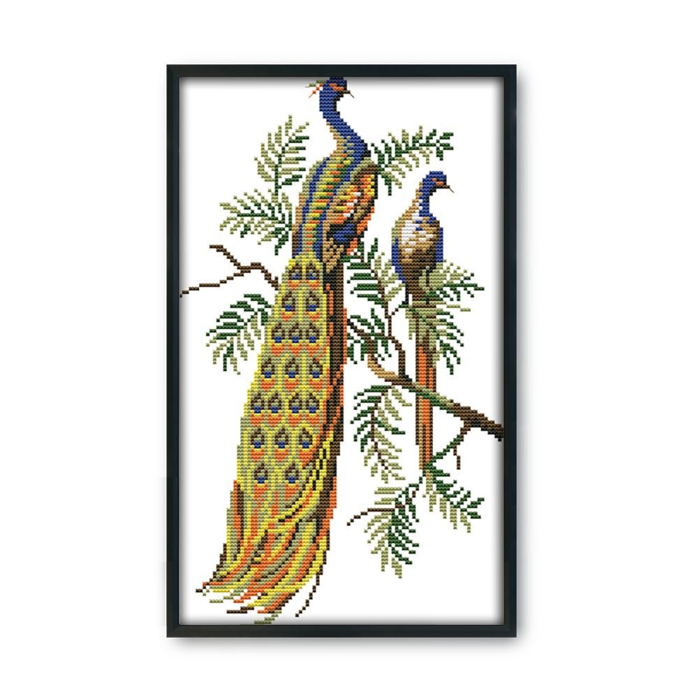 Peacock Cross Stitch 14CT Stamped Animals DIY Needlework  D946 22x36cm