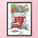 Christmas Bunny Cross Stitch 14CT Stamped Embroidery DIY Crafts  C948