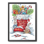 Christmas Bunny Cross Stitch 14CT Stamped Embroidery DIY Crafts  C948