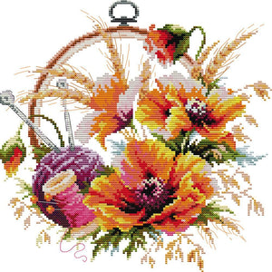 (32*32cm)14ct Stamped Cross Stitch - Flowers