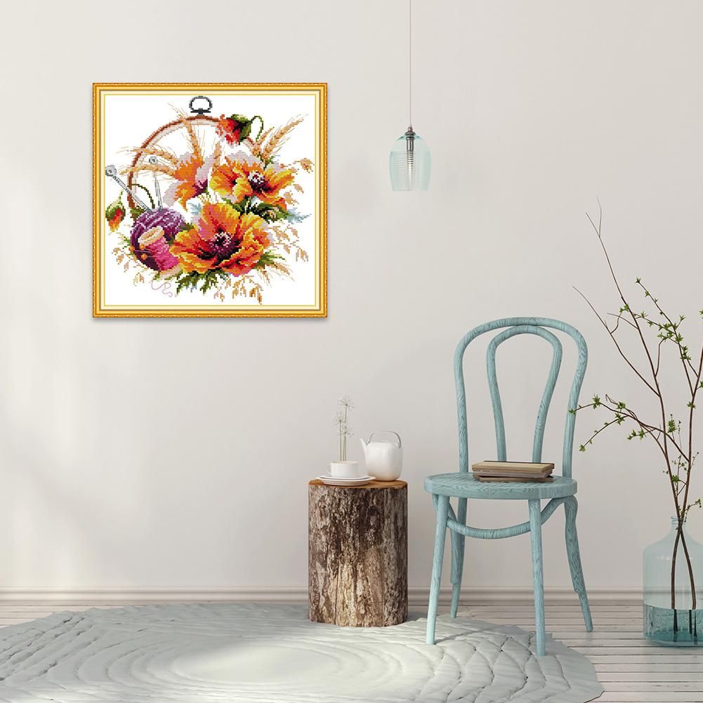 (32*32cm)14ct Stamped Cross Stitch - Flowers