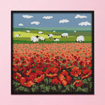 14CT Stamped Cross Stitch Poppy and Sheep Needlework Embroidery  F191