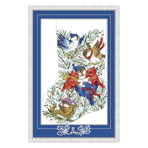 DIY Print Needlework 14CT Stamp Cartoon Christmas Sock Cross Stitch  C595