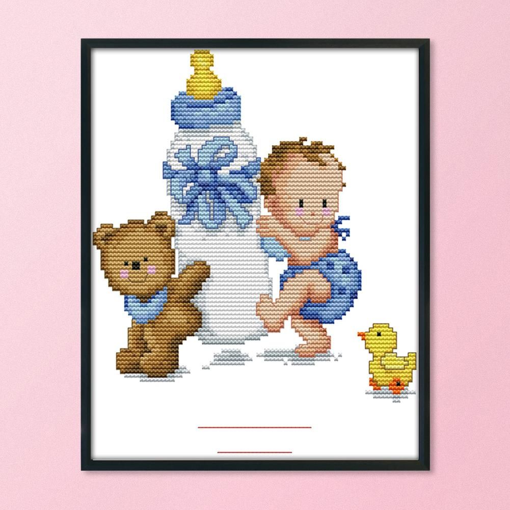 Blue Feeding Bottle 14CT Stamped Cross Stitch Embroidery Handicrafts  C145